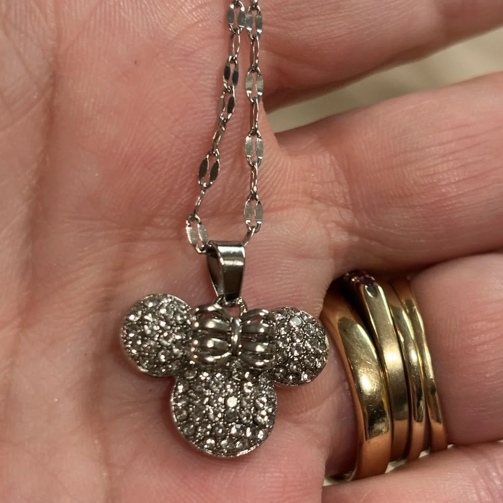 Titanium Silver Disney Minnie Mouse Cubic Zirconia Pendant Necklace Child